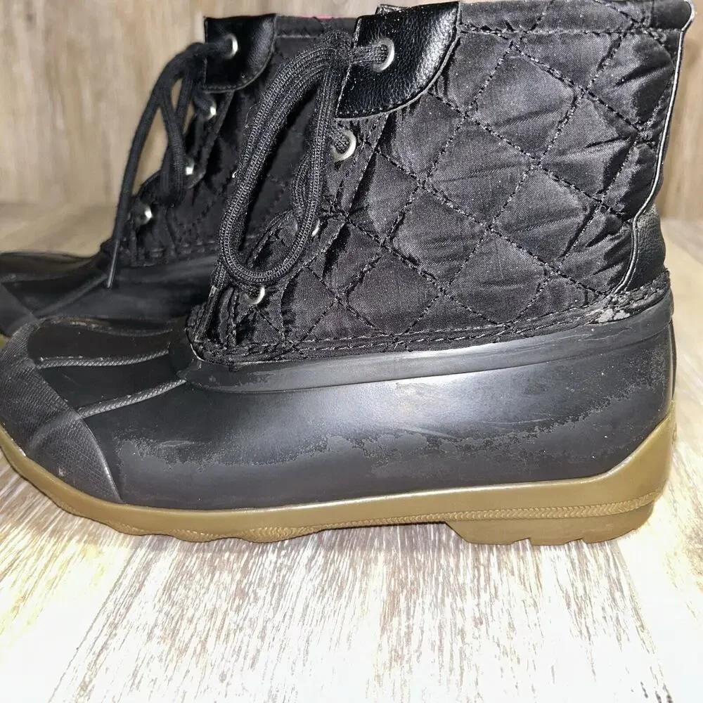 SPERRY SCK163758 Black Pink Youth US Size 3M Lace Up Quilted Duck Boots
